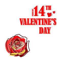 Handwritten of rose flower line art with colorful and text art design on white background for Valentine&rsquo;s Day greeting card cover to template, banner, card, icon, logo, sign, event.