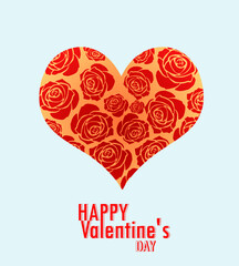 Valentine’s day greeting card heart outline shaped with roses design and text art on soft blue color background for Valentines, Mother’s, Birthday and Wedding cover to template, banner, card, media.
