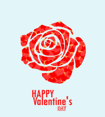 Valentine’s day greeting card rose flower shaped with mini hearts design and text art on soft blue color background for Valentines, Mother’s, Birthday and Wedding cover to template, banner, card.