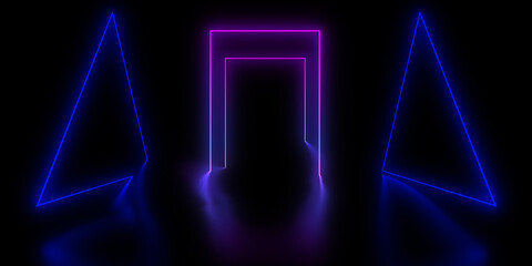 3D abstract background with neon lights. 3d illustration