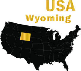 USA Wyoming golden outline map