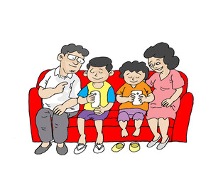 family, parents and children, color illustrations