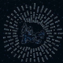 TAAF digital map. Binary rays radiating around glowing country. Internet connections and data exchange design. Vector illustration.