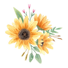 Hand drawn watercolor sunflower flower - 356894841