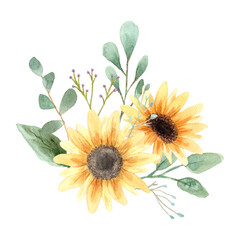 Hand drawn watercolor sunflower flower - 356894857