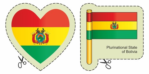 Flag of Bolivia. Vector cut sign here, isolated on white. Can be used for design, stickers, souvenirs.
