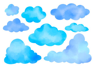青い雲の水彩ベクターイラストのセット