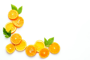 Sliced citrus on white background top view