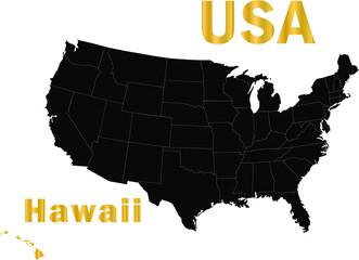 USA Hawaii golden outline map