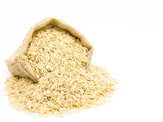 Whole Grain Brown Rice Organic Seed In A Bag On White