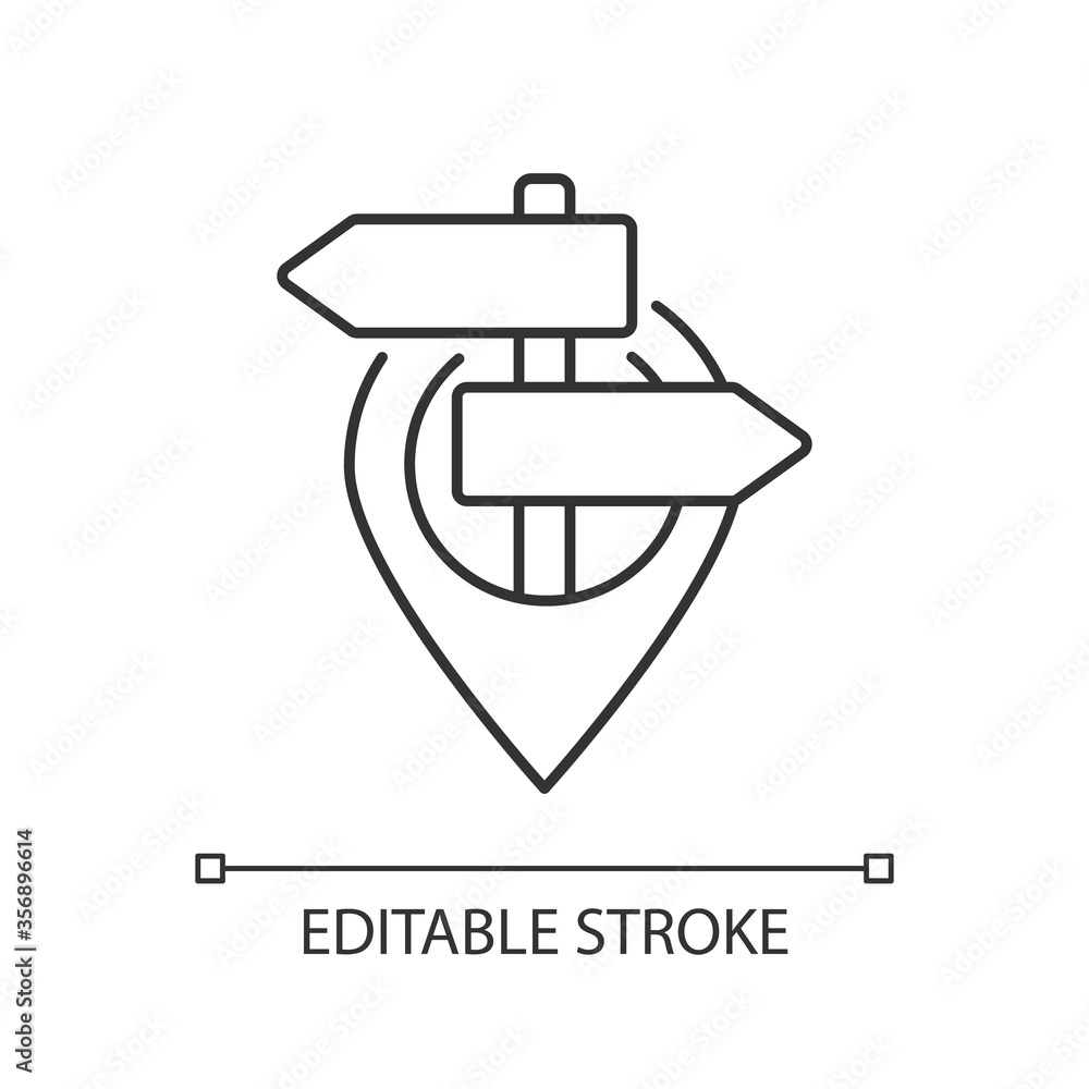 Poster gps pointer pixel perfect linear icon. global navigational system thin line customizable illustratio