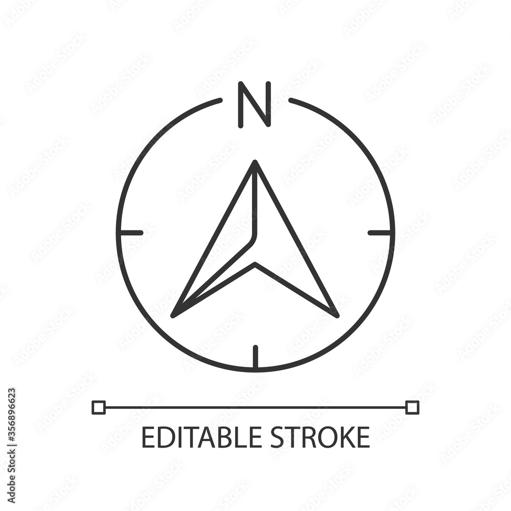 Poster navigator arrow pixel perfect linear icon. navigation technology, geolocation thin line customizable