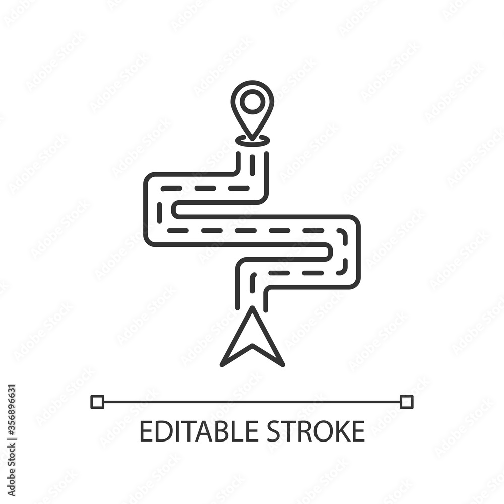 Poster route pixel perfect linear icon. modern gps technology, path finding technology thin line customizab