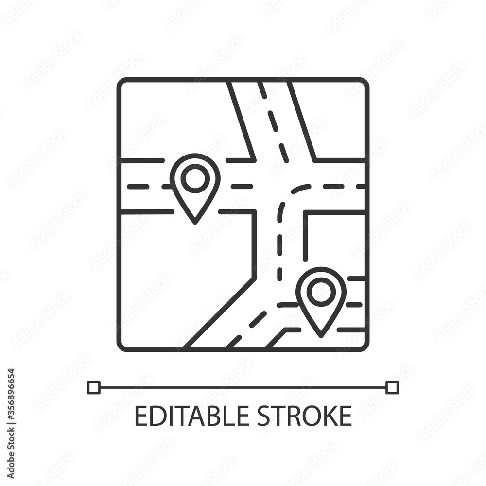 Poster gps map pixel perfect linear icon. global positioning system thin line customizable illustration. co
