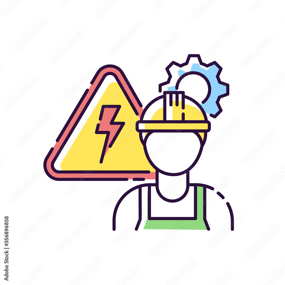 Poster Electrical engineer RGB color icon. Technical professional for machinery maintenance. Technician to repair system. Worker in hardhat. Machinery operator. Isolated vector illustration