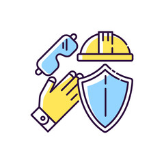 Labor safety RGB color icon. Uniform to work on heavy production. Civil engineering gear. Protection headwear for manufacturing worker. Professional mechanical hardhat. Isolated vector illustration