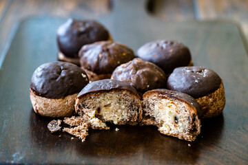 Homemade Chestnut Paste Cookies Covered with Chocolate.