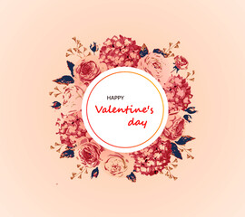Happy Valentine's Day floral postcard love letter vintage style/Flowers in bloom on vintage color background. For Valentine's day, Mother's and birthday greeting card design.
