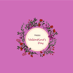Happy Valentine's Day greeting card love letter vintage style/Floral blossom round text on purple color background. For Valentine's day and Love is not limited to sex but sex love souls that limit.