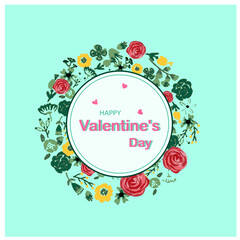 Happy Valentine's Day greeting card love letter vintage style/With rose and floral blossom on soft aqua menthe color background. For Valentine's day, Mother's and birthday greeting card design.