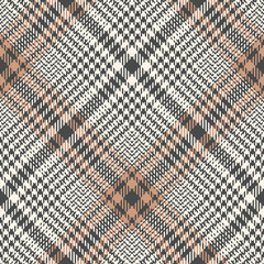 Tweed plaid pattern in grey and beige. Glen seamless hounds tooth vector texture for jacket, skirt, blanket, or other autumn winter fashion textile design.