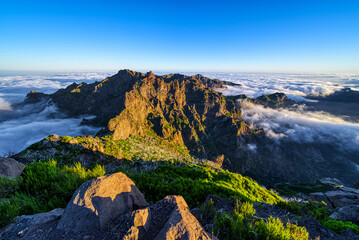 The highest peak of Madeira Pico Ruivo at sunset.