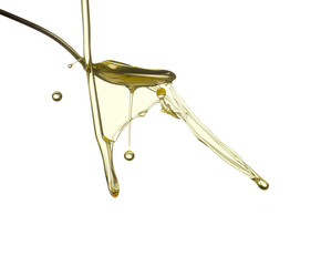 Pouring oil splash. Isolated on white background.