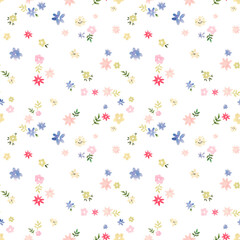 Beautiful seamless floral pattern with watercolor gentle summer colorful flowers. Stock illustration.