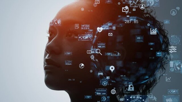 AI (Artificial Intelligence) concept. Deep learning. GUI (Graphical User Interface).