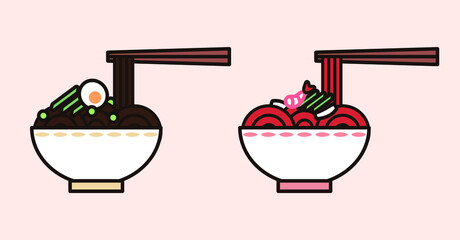 한국 면 요리 짜장면과 짬뽕 아이콘