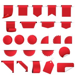 Red Sale Labels And Ribbon Set White background With Gradient Mesh, Vector Illustration