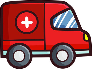 Funny and cute red ambulance going to the hospital