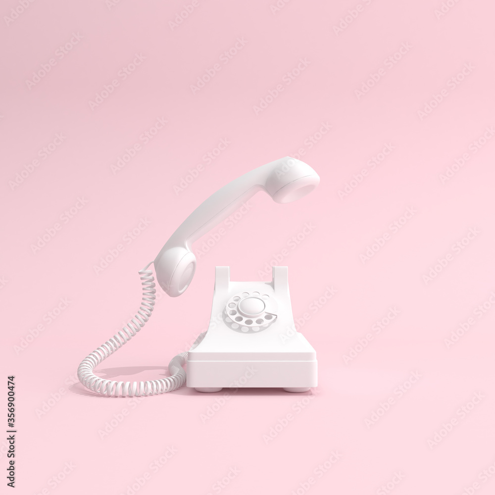 Poster mock up of telephone on pink background. 3d rendering.