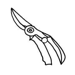 Secateurs gardening tool in doodle style isolated on white background.  Equipment for agriculture. Hand drawn vector illustration.