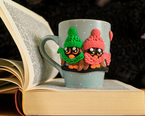 The original mug with decorative figurines made with their own hands. A lovely birthday present....