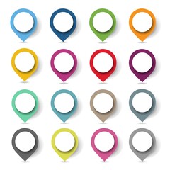 Colorful Location Pin Set Isolated With Gradient Mesh, Vector Illustration