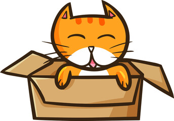 Cute and funny orange car coming out from a cardboard