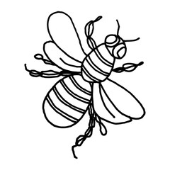 Hand drawn bee in doodle style isolated on white background. Vector illustration. Coloring page.