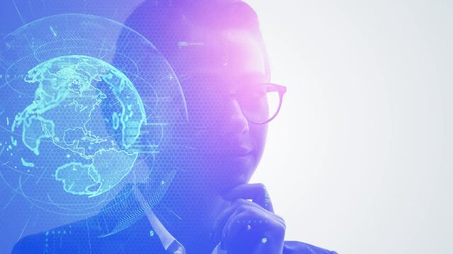AI (Artificial Intelligence) concept. Deep learning. Global communication network.
