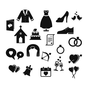 set of wedding icons