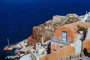 Oia Santorini Greece famous with romantic and beautiful sunsets. Oia village in Santorini...