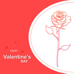 Hand drawn Rose flower with Valentine’s day lettering. Simple two gradient colors Line Art. Celebration of Valentines concept. Vector illustration for banner, greeting card, template, postcard, event.