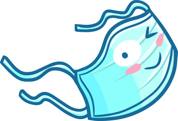 Funny and cute blue face mask flying and giving a wink with smile