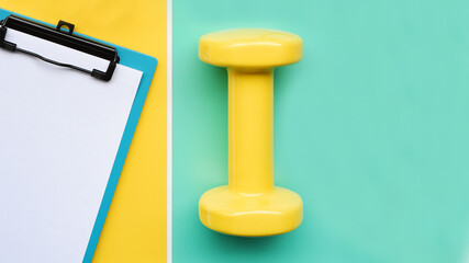 empty paper and dumbbell for background