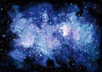 Watercolor Deep Blue Nebula and Sars