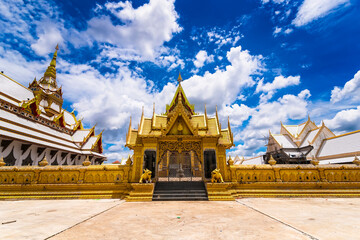 Nakhon Pathom, Thailand - June, 09, 2020 : The golden church of Chareon Rat Bamrung Temple (Nong...