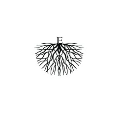 illustration of letter E on root logo vector