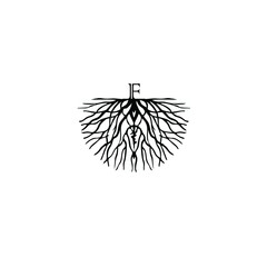 illustration of letter F on root logo vector