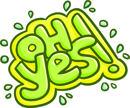 Funny and cute vibrant colors word "Oh  yes !!" for symbol or sticker.