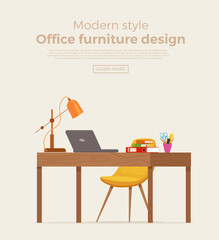 Office workplace interior cartoon design.